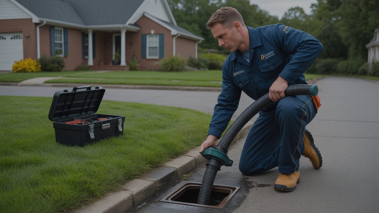 Blocked Drains technician working on-site in Newcastle