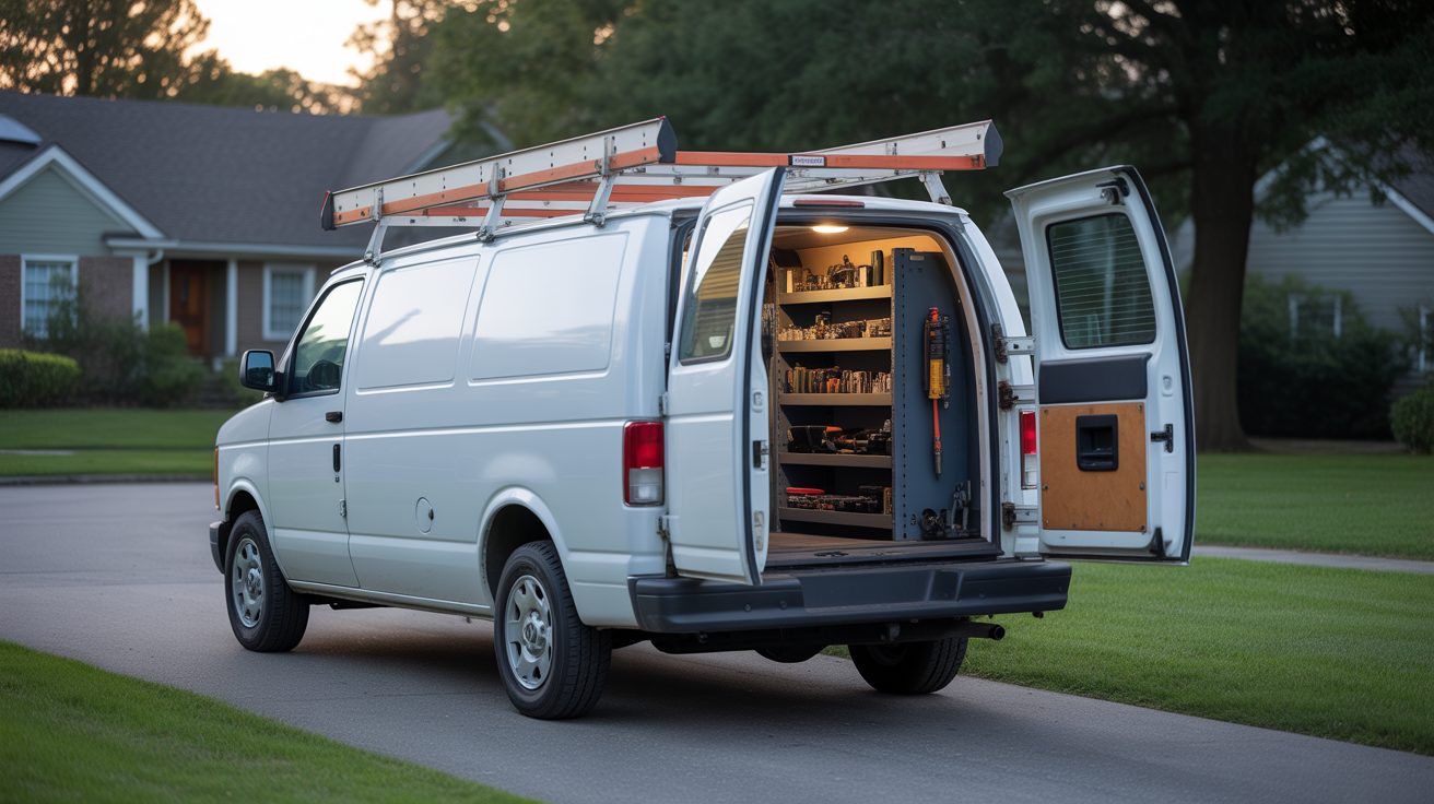 Unmarked service van staged near a property in Newcastle